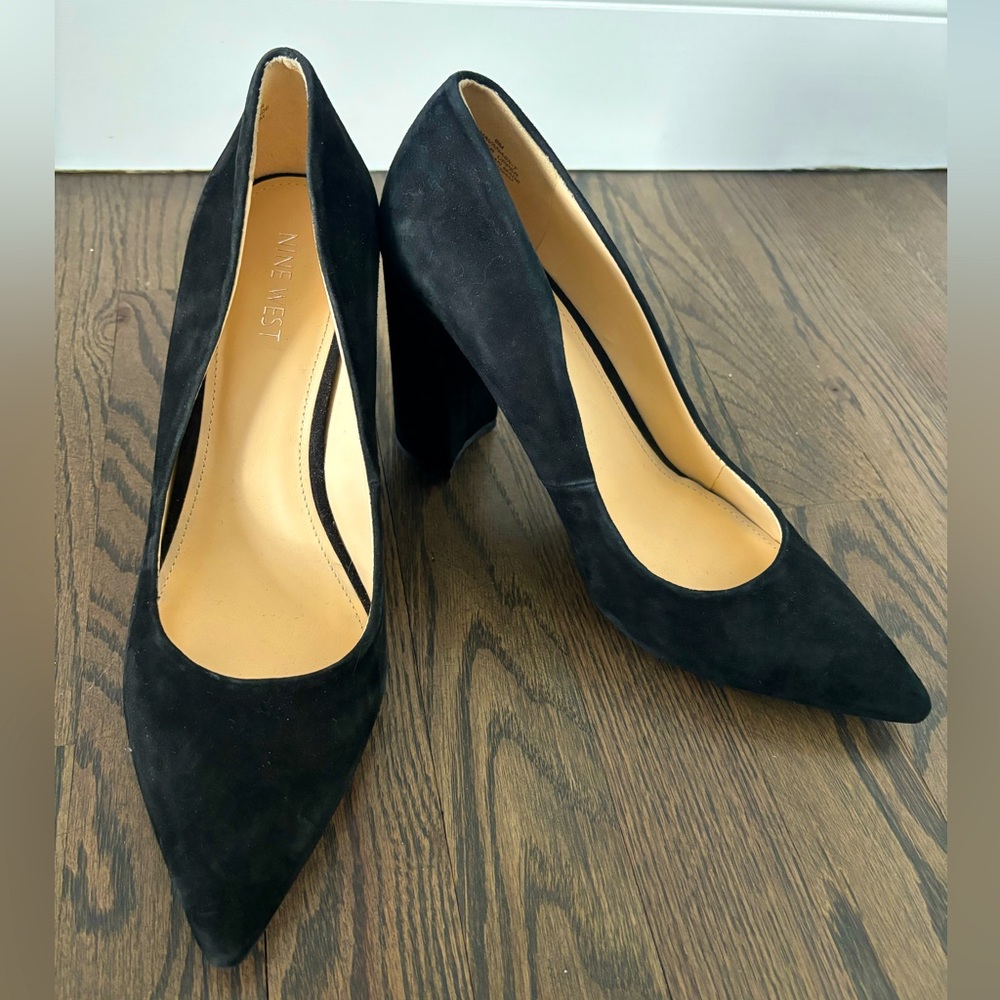 Nine West Black Velvet Block Heels
